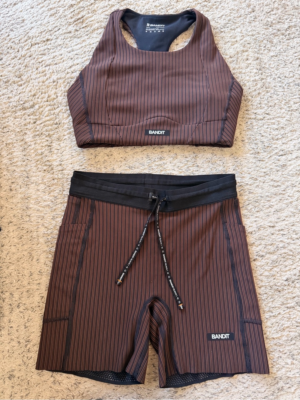Bandit Running Stripped Cadence Compression Shorts and Bra Cocoa
